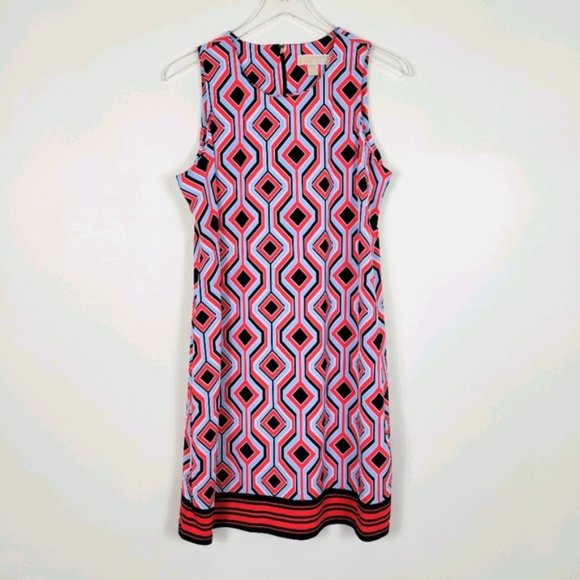 Michael Kors Red Blue Geometric Sleeveless Dress - Picture 2 of 7
